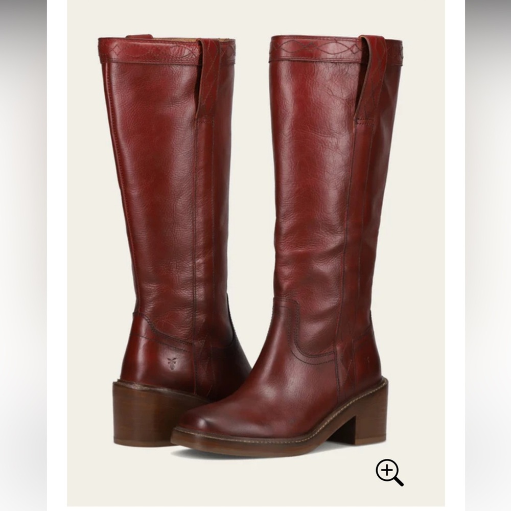 π£ DAY SALE Frye Knee High Boots Deep Red Leather Kate Pull On Wide Calf Merlot - Picture 4 of 12